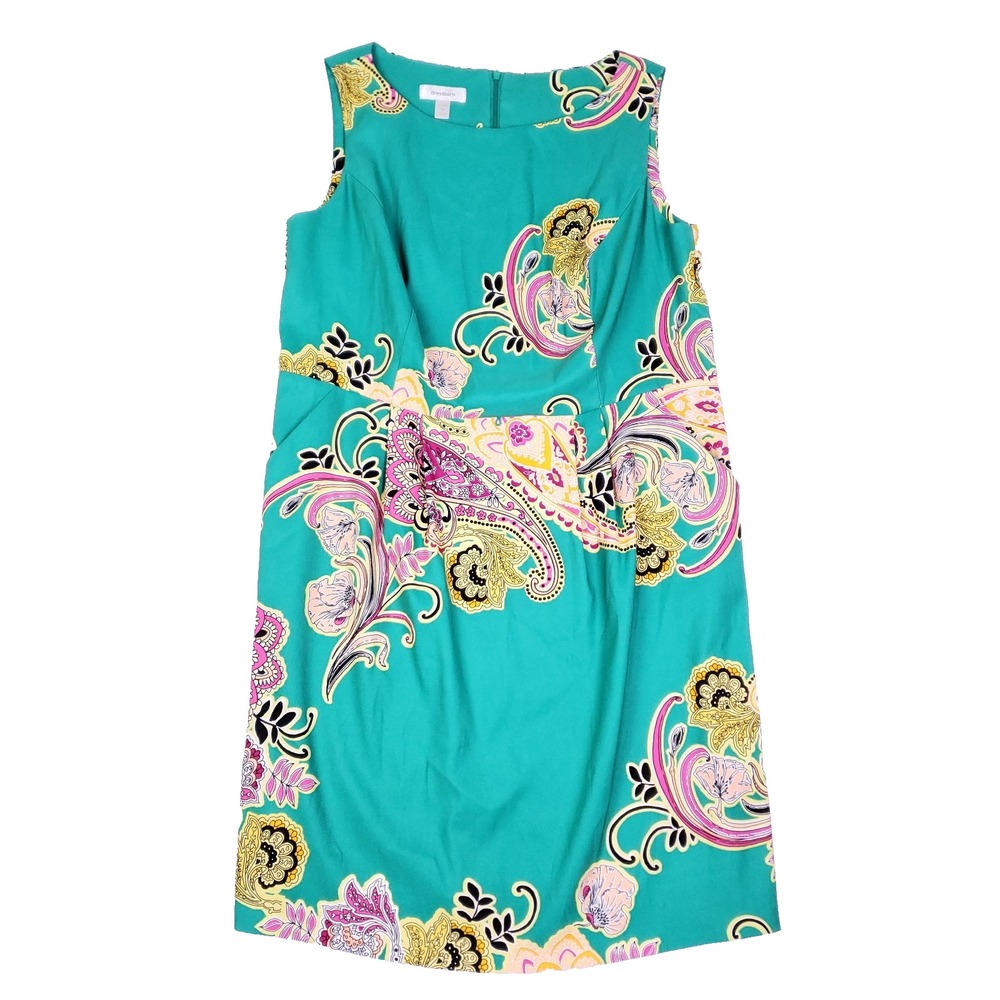 Dressbarn Paisley Sheath Dress 14W Teal Multicolor Plus Size‎ Cocktail Party